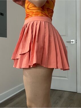 Coral Pleated Layered Mini Skirt